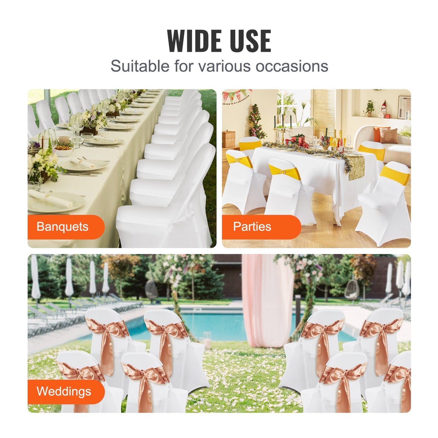 VEVOR Stretch Spandex Folding Chair Covers, Universal Fitted Chair Cover, Removable