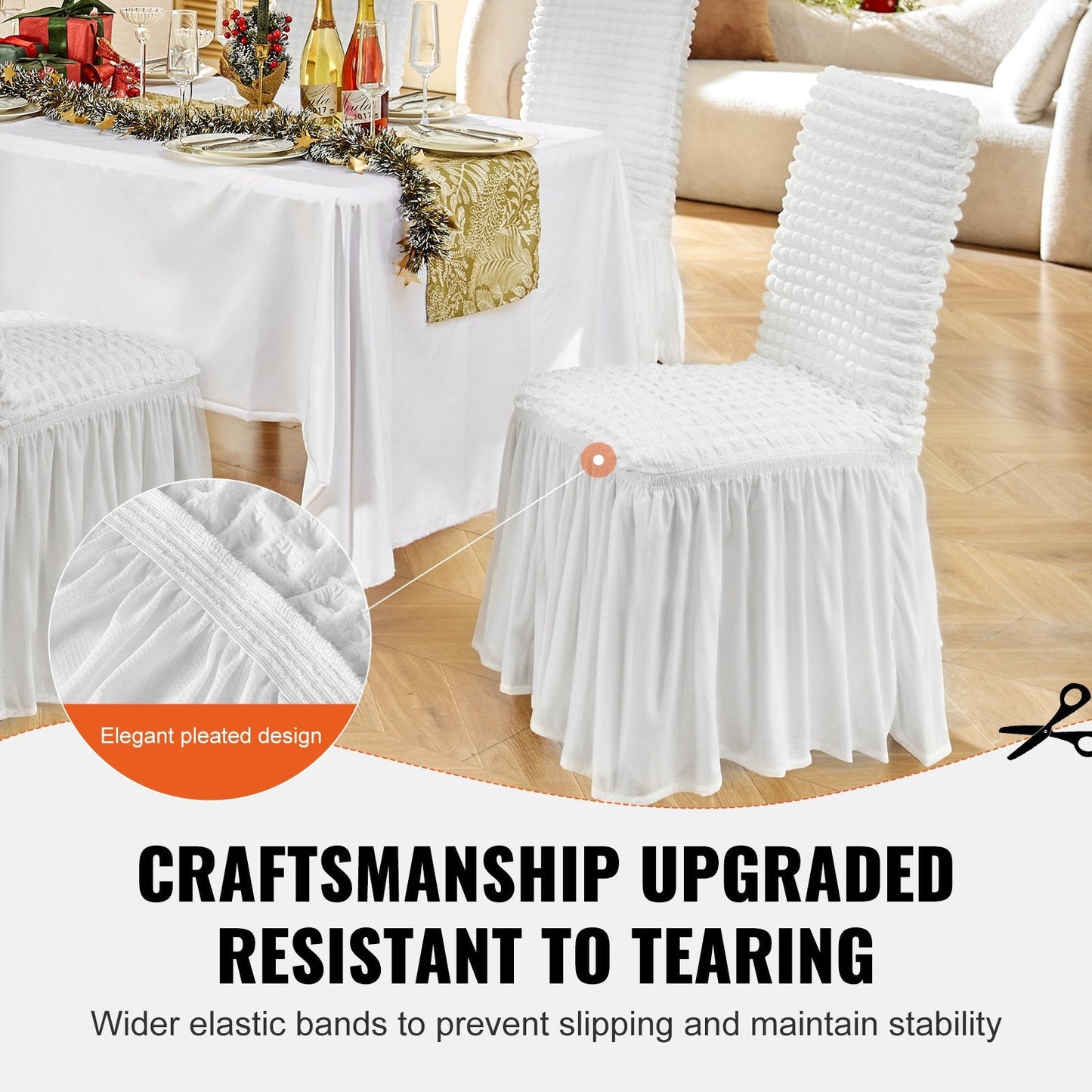 Universal Stretch Spandex Chair Covers with Skirt, White, Set of 4, 1.1 kg