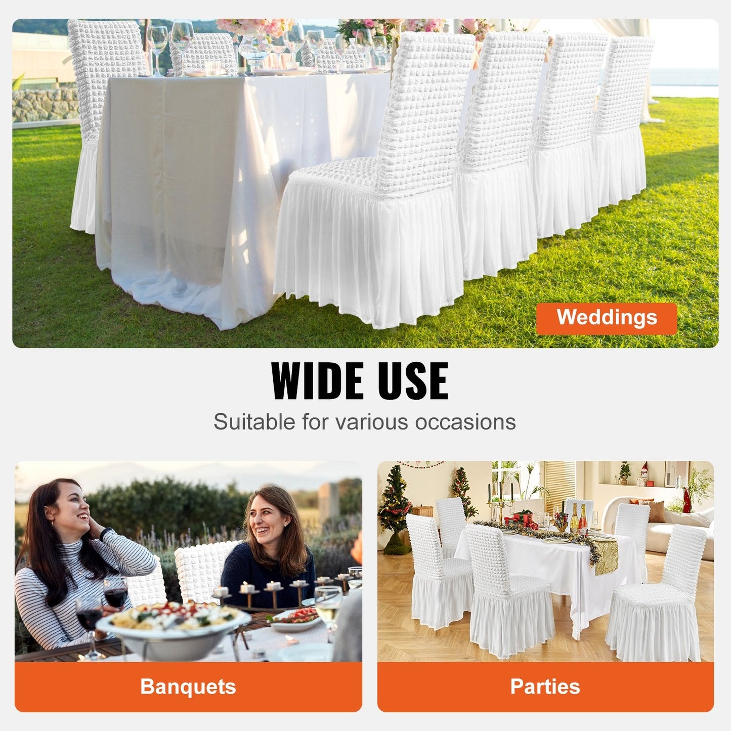Universal Stretch Spandex Chair Covers with Skirt, White, Set of 4, 1.1 kg