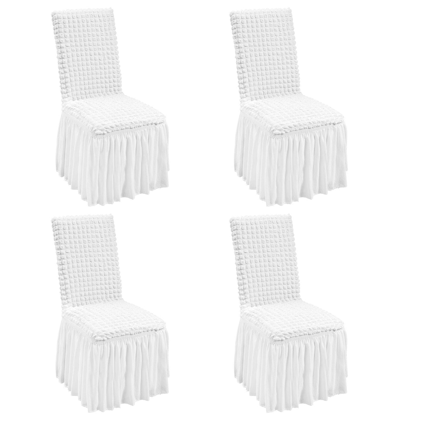 Universal Stretch Spandex Chair Covers with Skirt, White, Set of 4, 1.1 kg