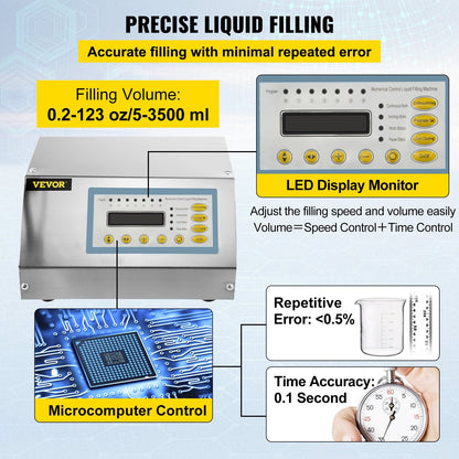 Automatic Digital Liquid Filling Machine, 5 to 3.5L Capacity, Stainless Steel