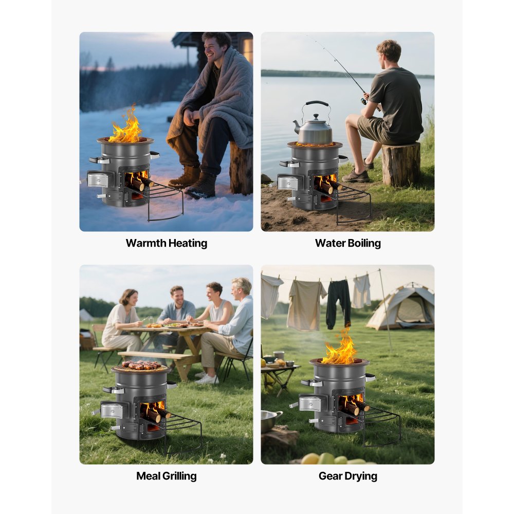 Camping Rocket Stove Wood Burning Portable Rocket Stove with Double Door