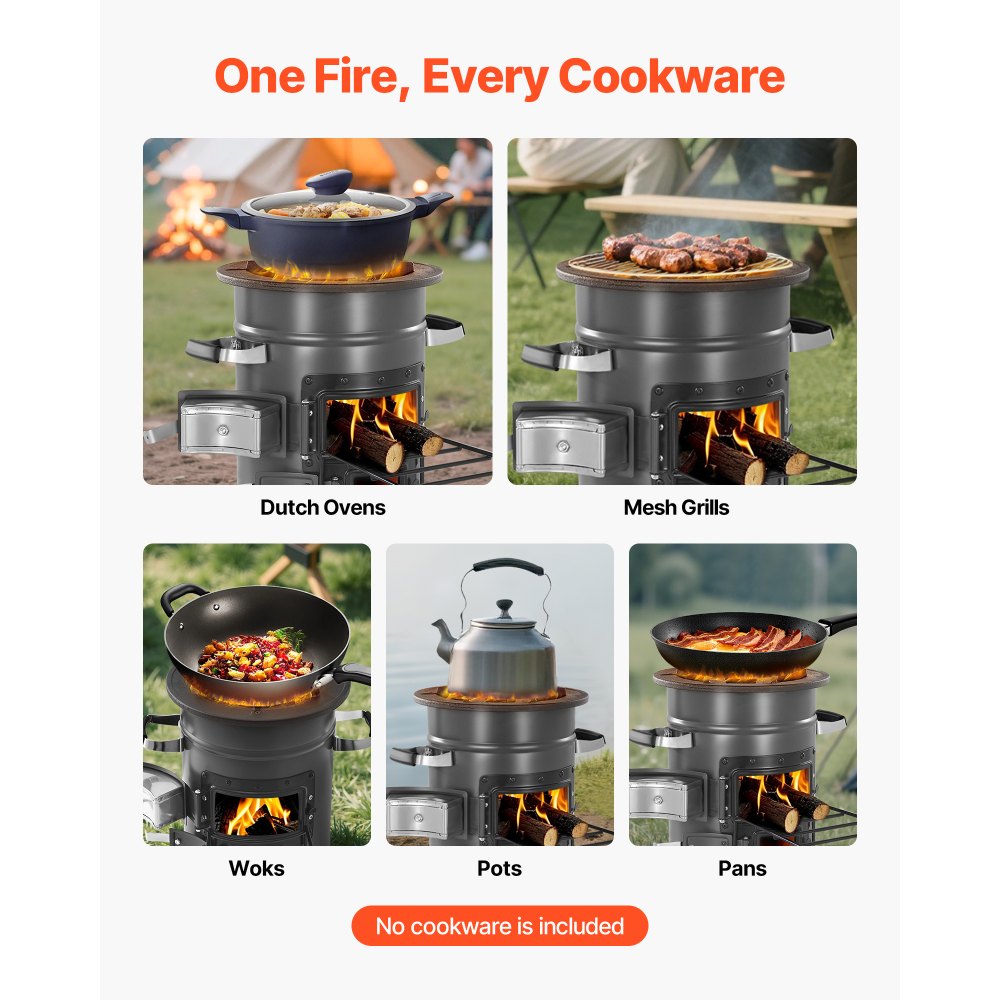 Camping Rocket Stove Wood Burning Portable Rocket Stove with Double Door