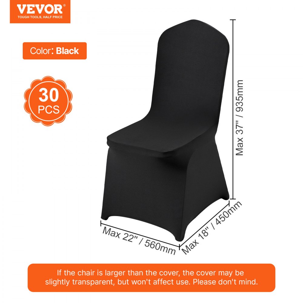 VEVOR Stretch Spandex Folding Chair Covers, Universal Fitted Chair Cover, Removable Washable Protective Slipcovers, for Wedding, Holiday, Banquet, Party, Celebration, Dining (30PCS Black)