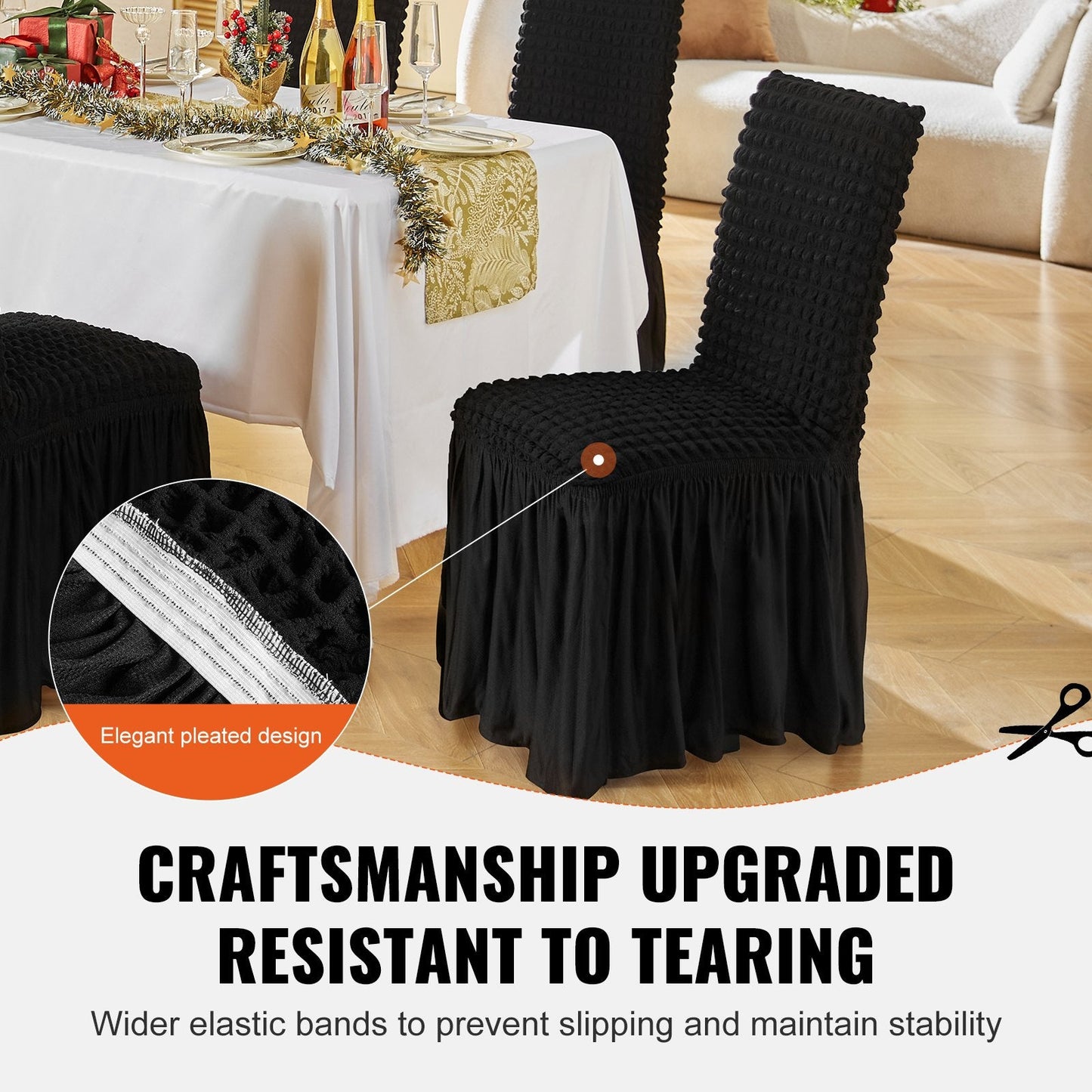 Universal Black Spandex Chair Covers with Skirt, 4-Pack for Events & Dining