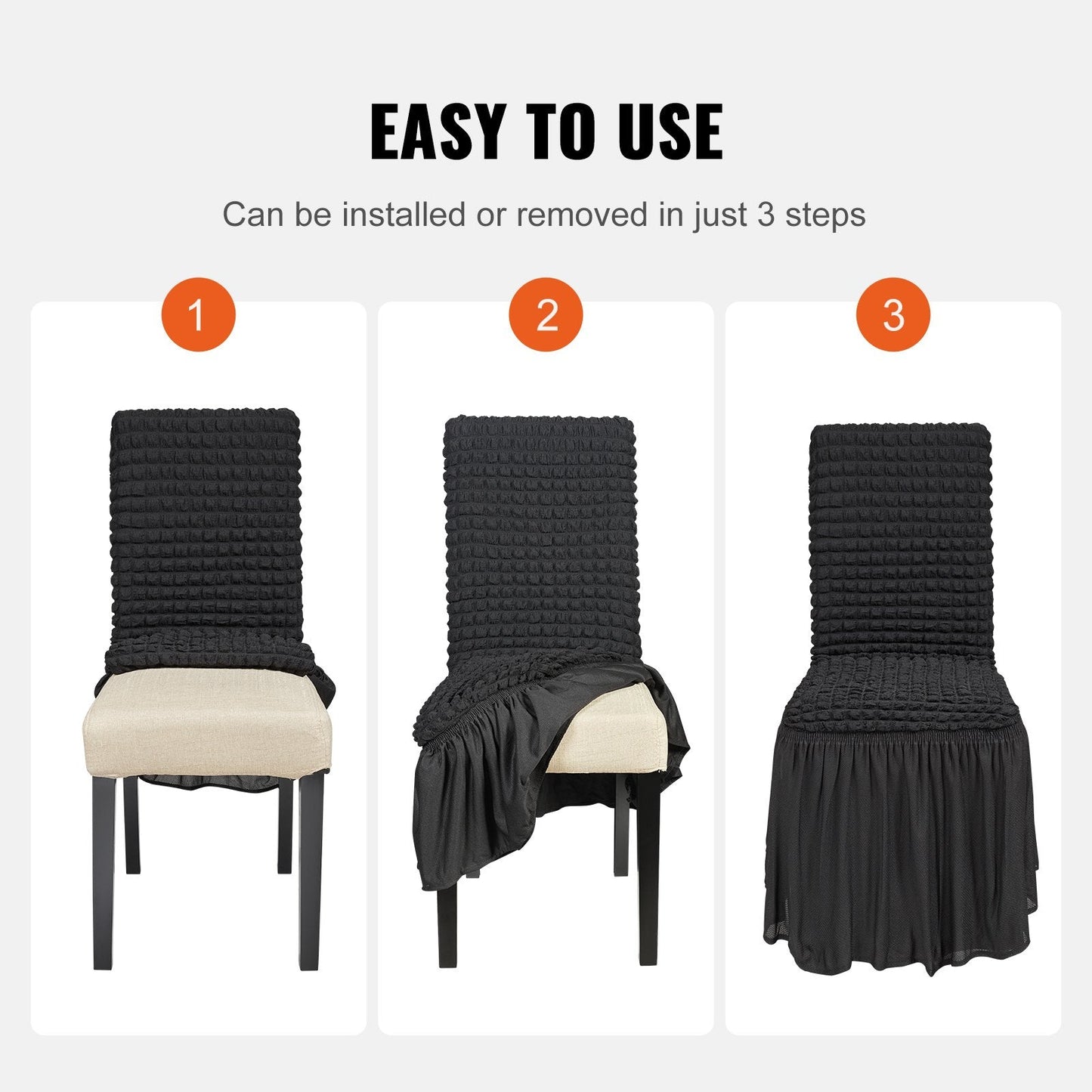 Universal Black Spandex Chair Covers with Skirt, 4-Pack for Events & Dining