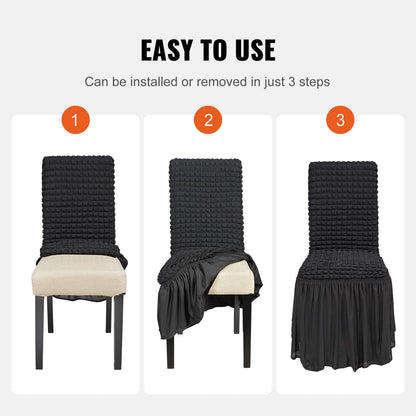 Universal Black Spandex Chair Covers with Skirt, 4-Pack for Events & Dining
