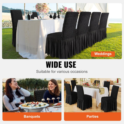 Universal Black Spandex Chair Covers with Skirt, 4-Pack for Events & Dining