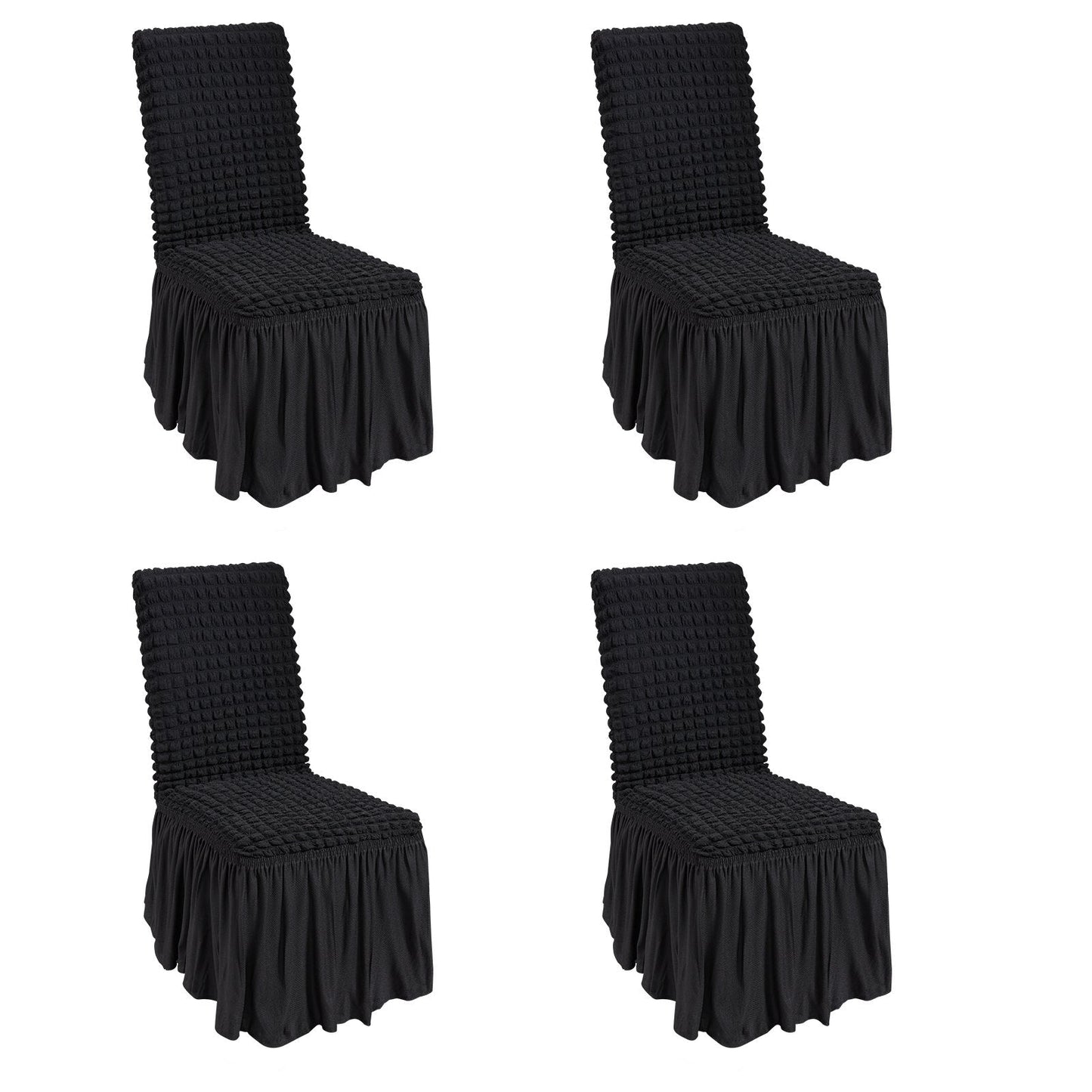 Universal Black Spandex Chair Covers with Skirt, 4-Pack for Events & Dining