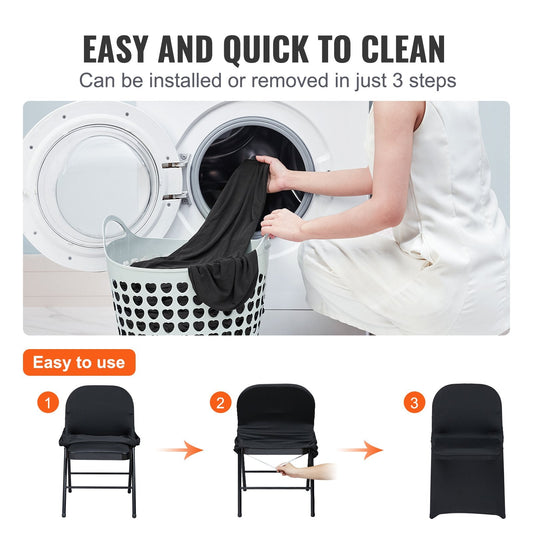 Universal Black Spandex Chair Covers for Events - Pack of 50, Fits 0.4x0.42x0.77m
