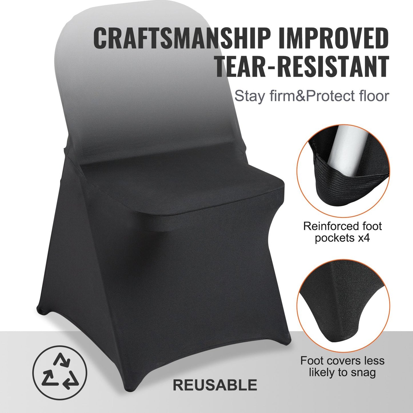 Universal Black Spandex Chair Covers for Events - Pack of 50, Fits 0.4x0.42x0.77m