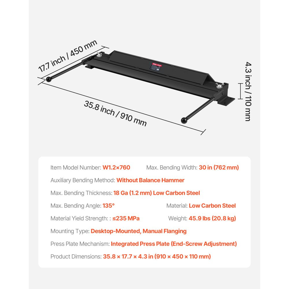 762mm Box and Pan Brake 0-135° 18 Ga Sheet Metal Bending Brake Heavy Duty