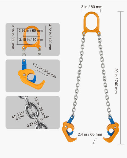 Chain Drum Lifter, G80 Drum Lifting Chain Sling with Thickened Security Hook, 0.9 Ton Capacity, 50cm Long Sturdy Drums Handling Equipment, Carbon Steel Barrel Lifter for Plastic & Metal Drums