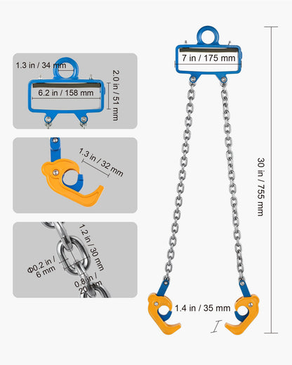 Chain Drum Lifter, G80 Drum Lifting Chain Sling with Security Hook, Drums Handling 1 Ton Capacity, Equipment Fits for Crane Forklift, Carbon Steel Barrel Lifter for Plastic & Metal Drums