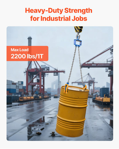 Chain Drum Lifter, G80 Drum Lifting Chain Sling with Security Hook, Drums Handling 1 Ton Capacity, Equipment Fits for Crane Forklift, Carbon Steel Barrel Lifter for Plastic & Metal Drums