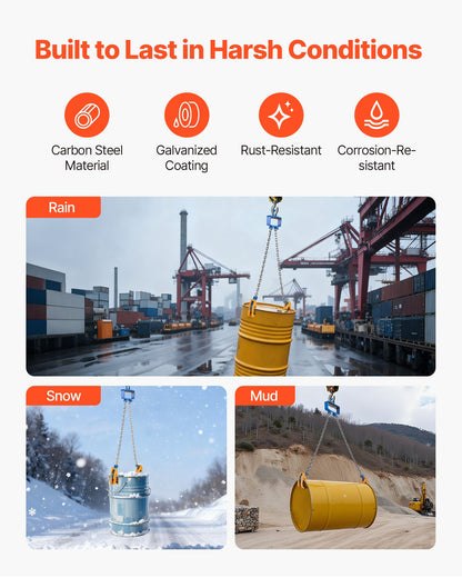 Chain Drum Lifter, G80 Drum Lifting Chain Sling with Security Hook, Drums Handling 1 Ton Capacity, Equipment Fits for Crane Forklift, Carbon Steel Barrel Lifter for Plastic & Metal Drums