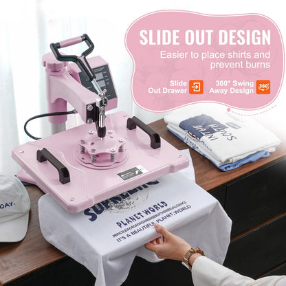 5-in-1 Heat Press Machine with Tumbler Press, 0.3 x 0.38 m, Pink