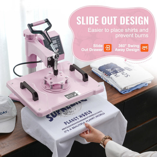 8-in-1 Heat Press Machine with 30oz Tumbler Press, 0.3x0.38m, Pink