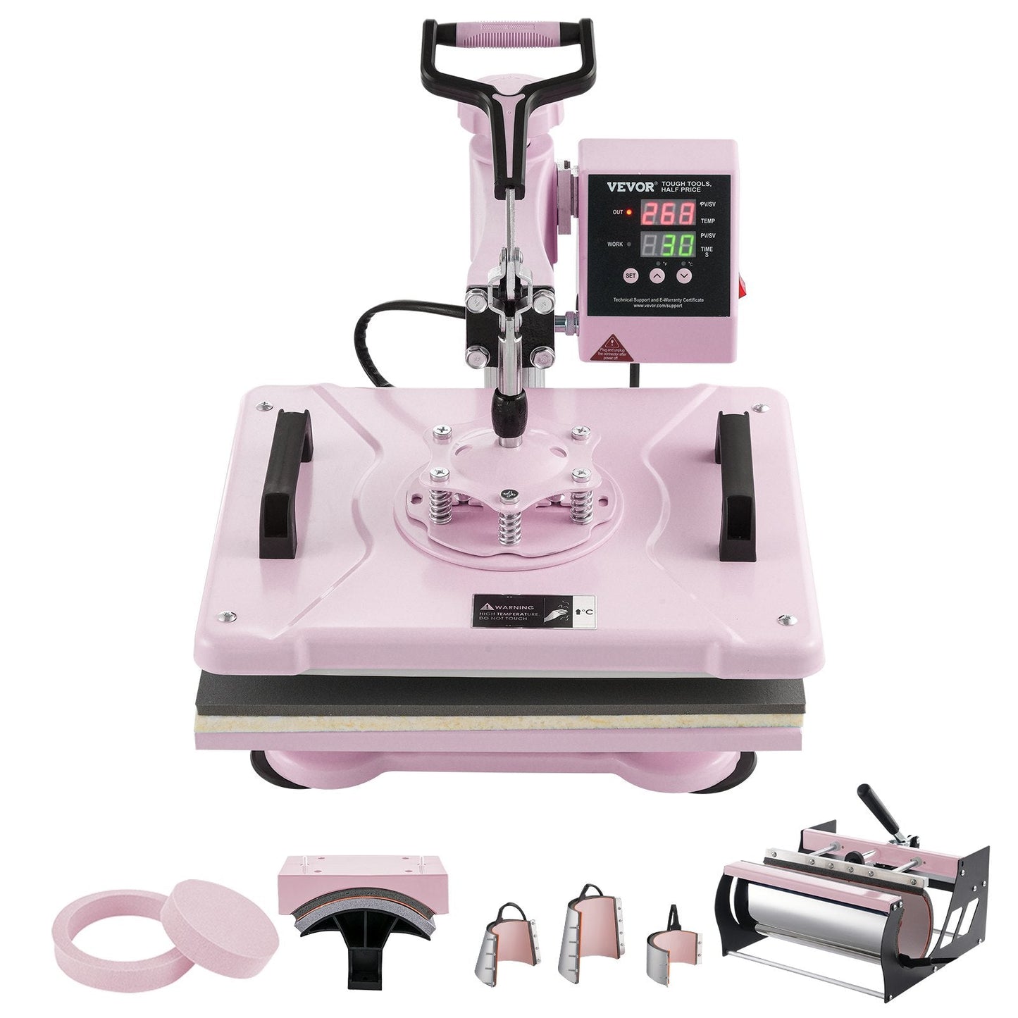 8-in-1 Heat Press Machine with 30oz Tumbler Press, 0.3x0.38m, Pink