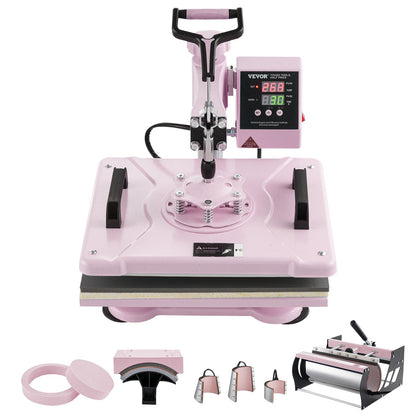 8-in-1 Heat Press Machine with 30oz Tumbler Press, 0.3x0.38m, Pink