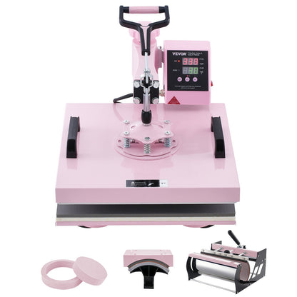 5-in-1 Pink Heat Press Machine with Tumbler Press, 0.38x0.38m Plate
