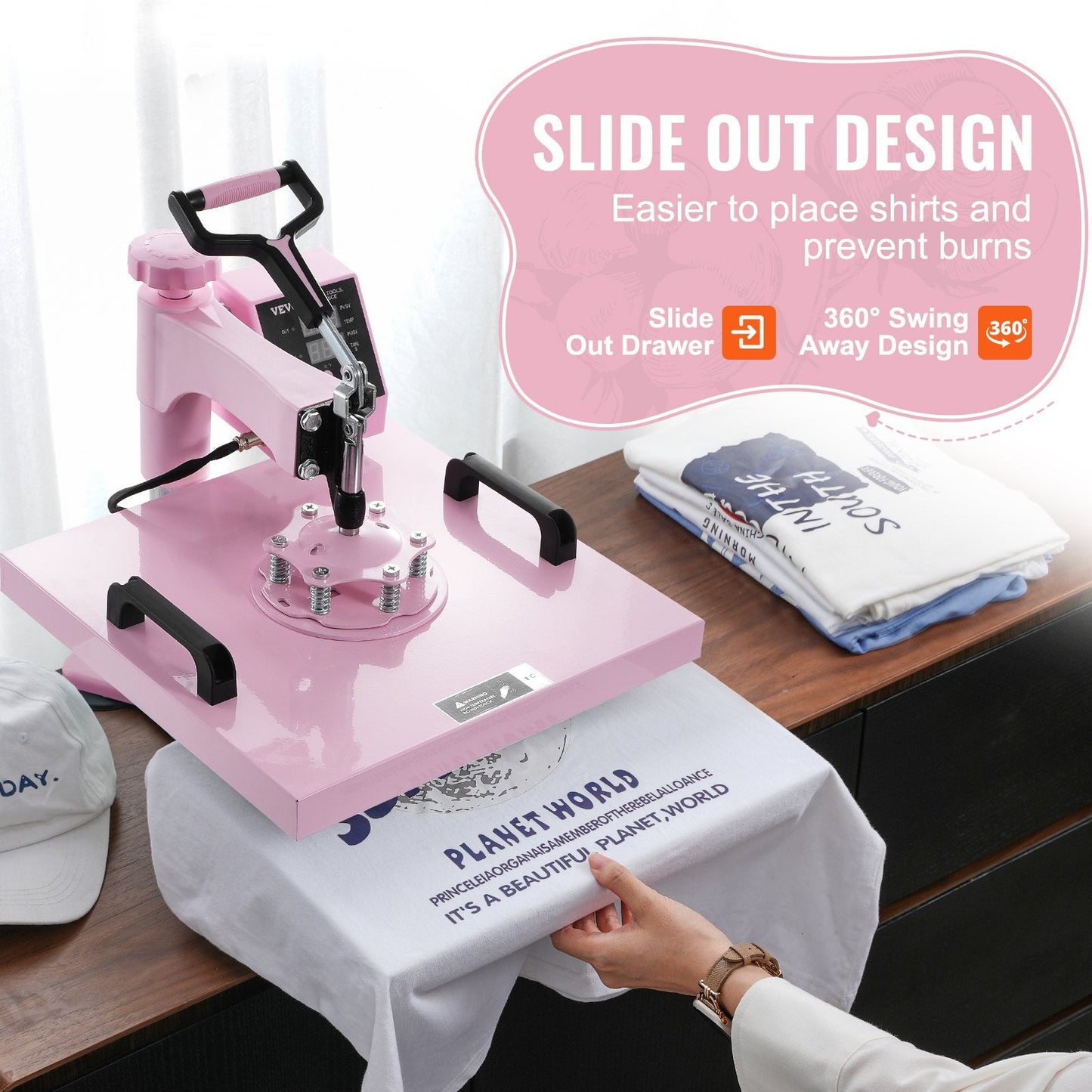 Multifunctional Pink Heat Press Machine 0.38x0.38m with Tumbler Press 18.7kg