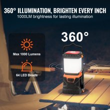 All-in-one LED lantern offers flashlight and lantern modes with 64 bright LED beads