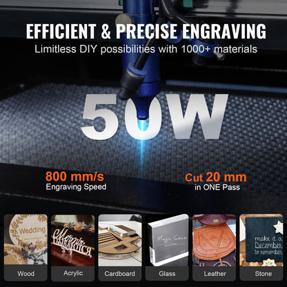 50W CO2 Laser Engraver with 0.3x0.5m Workbed, Multi-Material Compatible