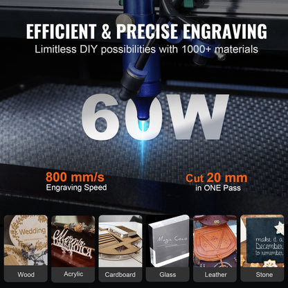 60W CO2 Laser Engraver with 0.4x0.6 m Workbed for Versatile Material Use