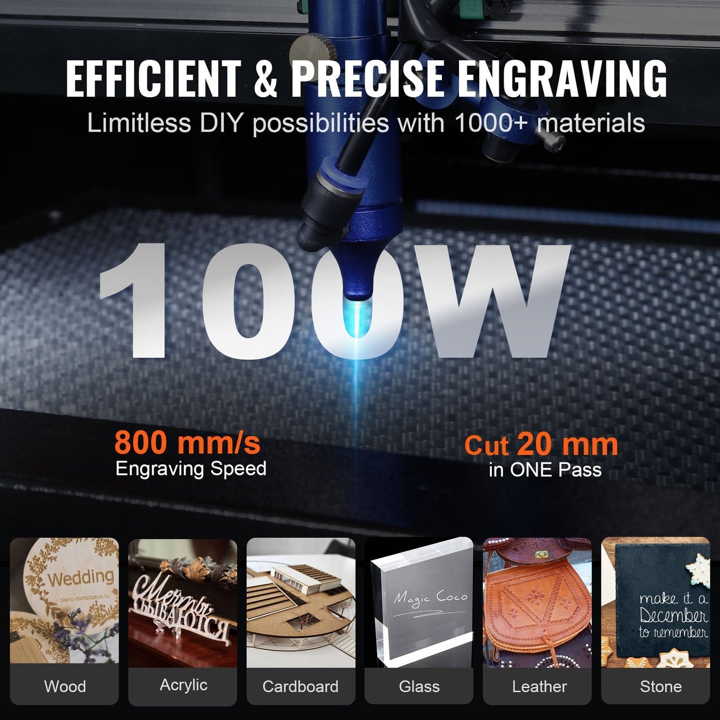 100W CO2 Laser Engraver with 0.6x0.9m Work Area, Digital Control, 190.5kg