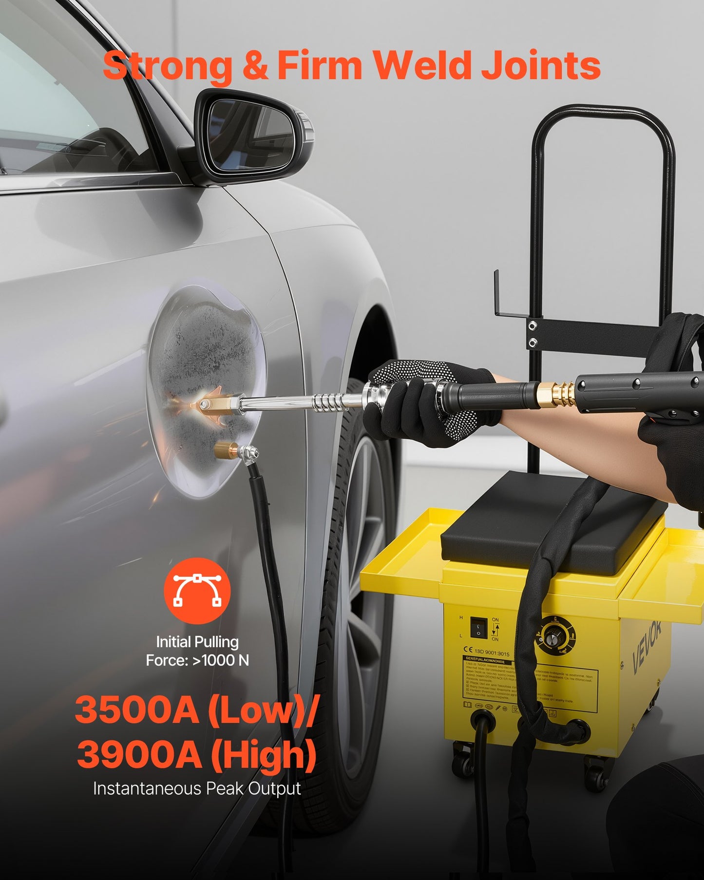 4.5KW Professional Stud Welder Dent Repair Kit with 2 Welding Guns & 6 Modes, All in One Dent Repair Workstation with Extended Handle, Padded Seat and Accessory Tray