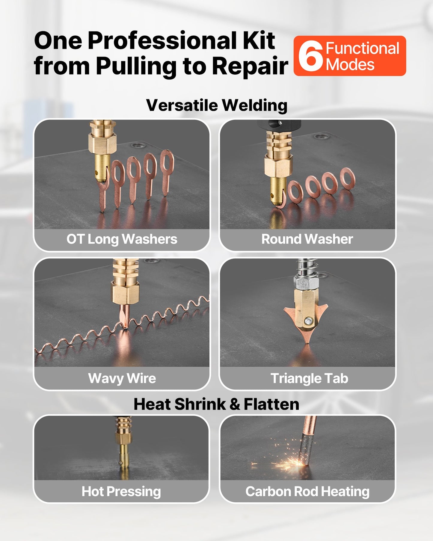 4.5KW Professional Stud Welder Dent Repair Kit with 2 Welding Guns & 6 Modes, All in One Dent Repair Workstation with Extended Handle, Padded Seat and Accessory Tray