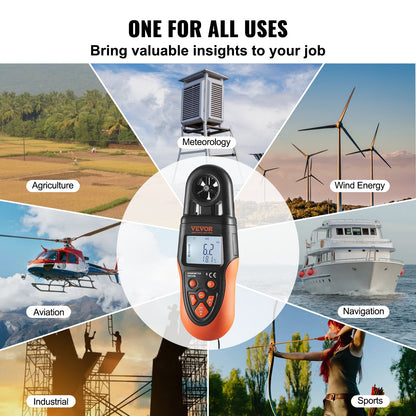 VEVOR Bluetooth Handheld Anemometer, -10℃ to 60℃, Digital Wind Speed Meter Gauge