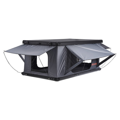 Rooftop Tent Hard Shell, 2-3 Person Aluminum Roof Top Tent Hardshell with Tri-Color LED Light, Thick Mattress & 2 Windows, Waterproof Windproof Overland Camping Car Roof Rack for Jeep SUV Pickup