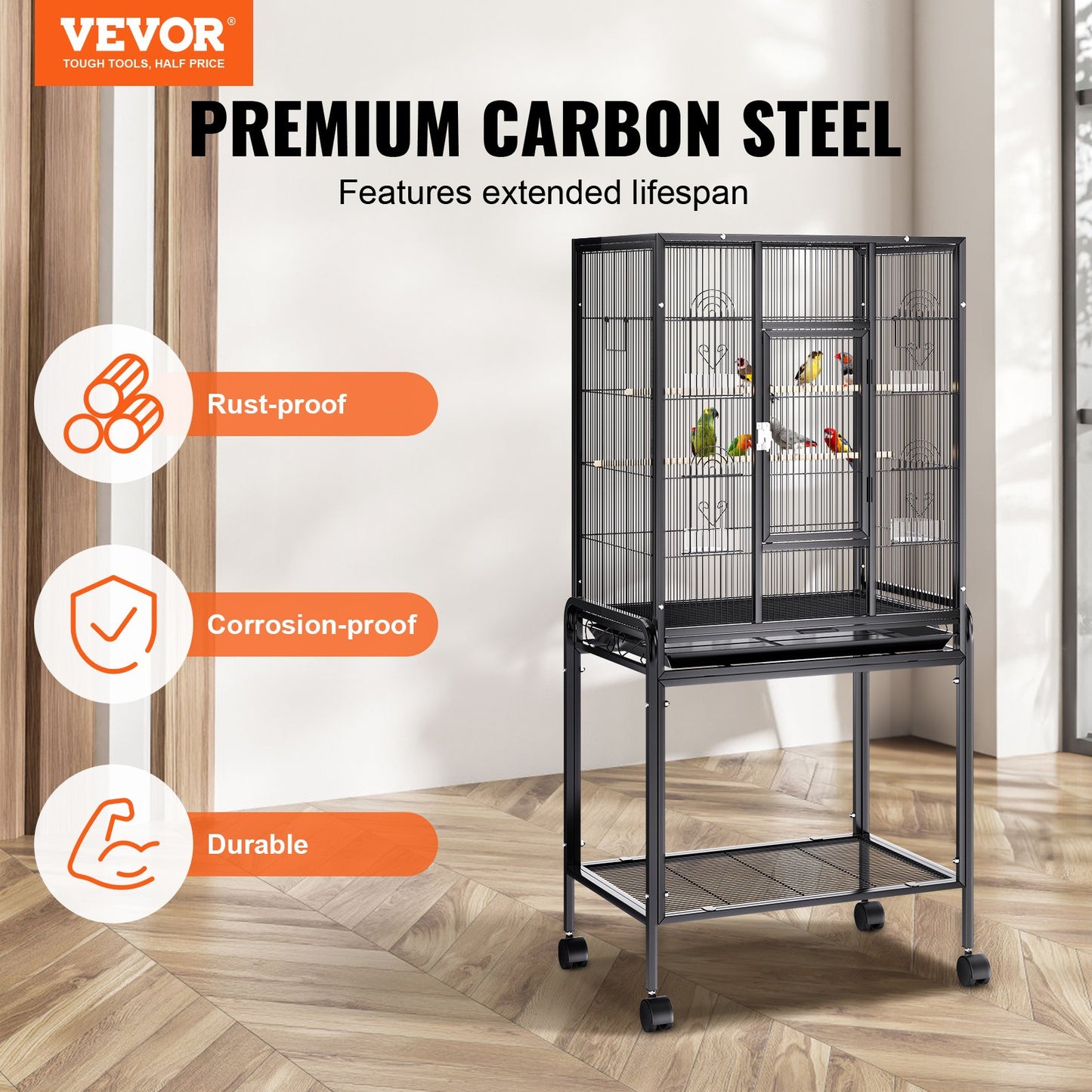 VEVOR 54 inch Standing Large Bird Cage, Carbon Steel Flight Bird Cage for Parakeets,