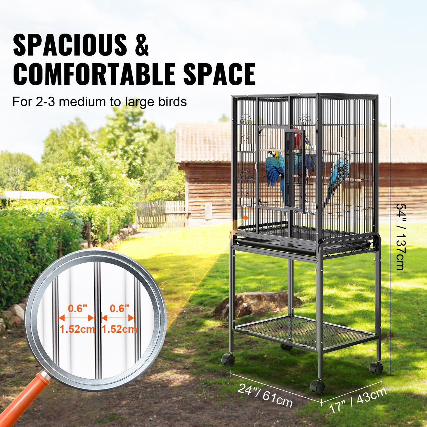 VEVOR 54 inch Standing Large Bird Cage, Carbon Steel Flight Bird Cage for Parakeets,