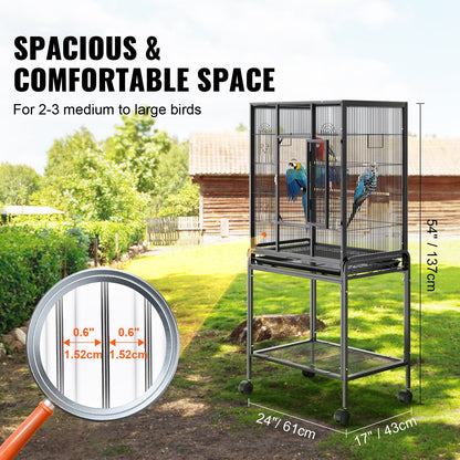 VEVOR 54 inch Standing Large Bird Cage, Carbon Steel Flight Bird Cage for Parakeets,