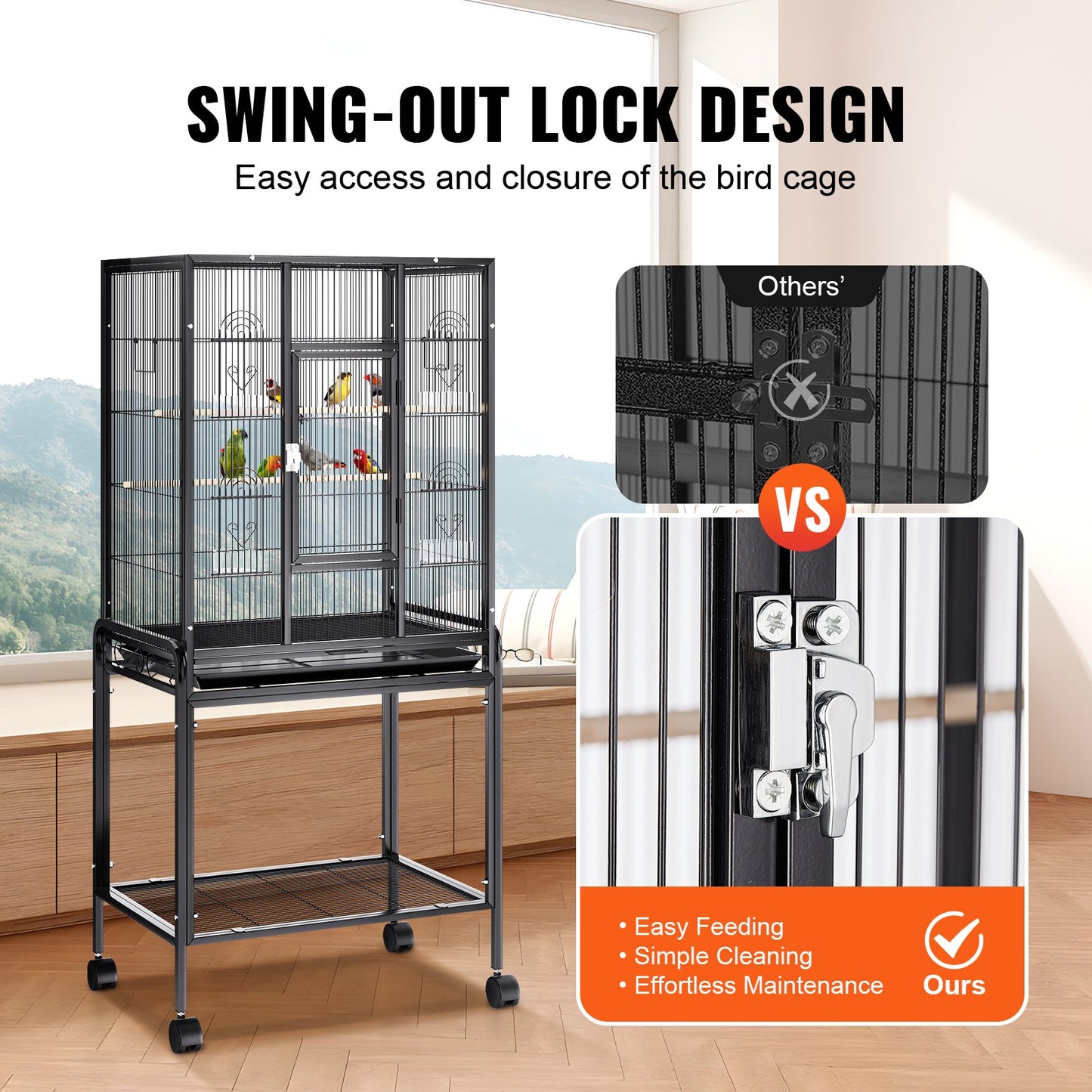 VEVOR 54 inch Standing Large Bird Cage, Carbon Steel Flight Bird Cage for Parakeets,