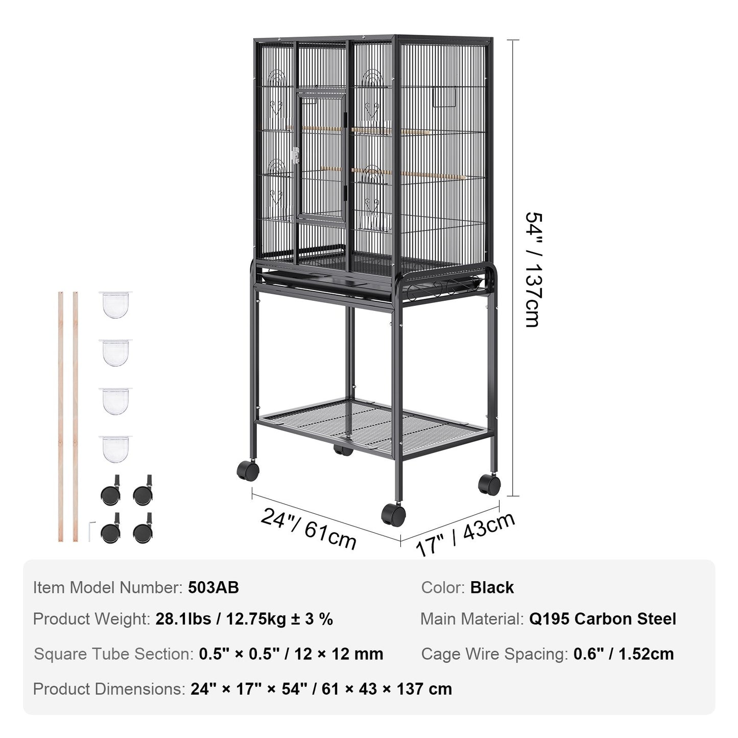 VEVOR 54 inch Standing Large Bird Cage, Carbon Steel Flight Bird Cage for Parakeets,