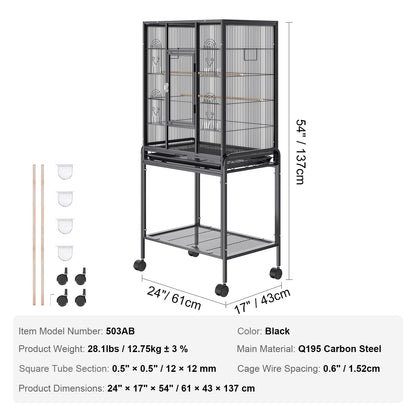 VEVOR 54 inch Standing Large Bird Cage, Carbon Steel Flight Bird Cage for Parakeets,