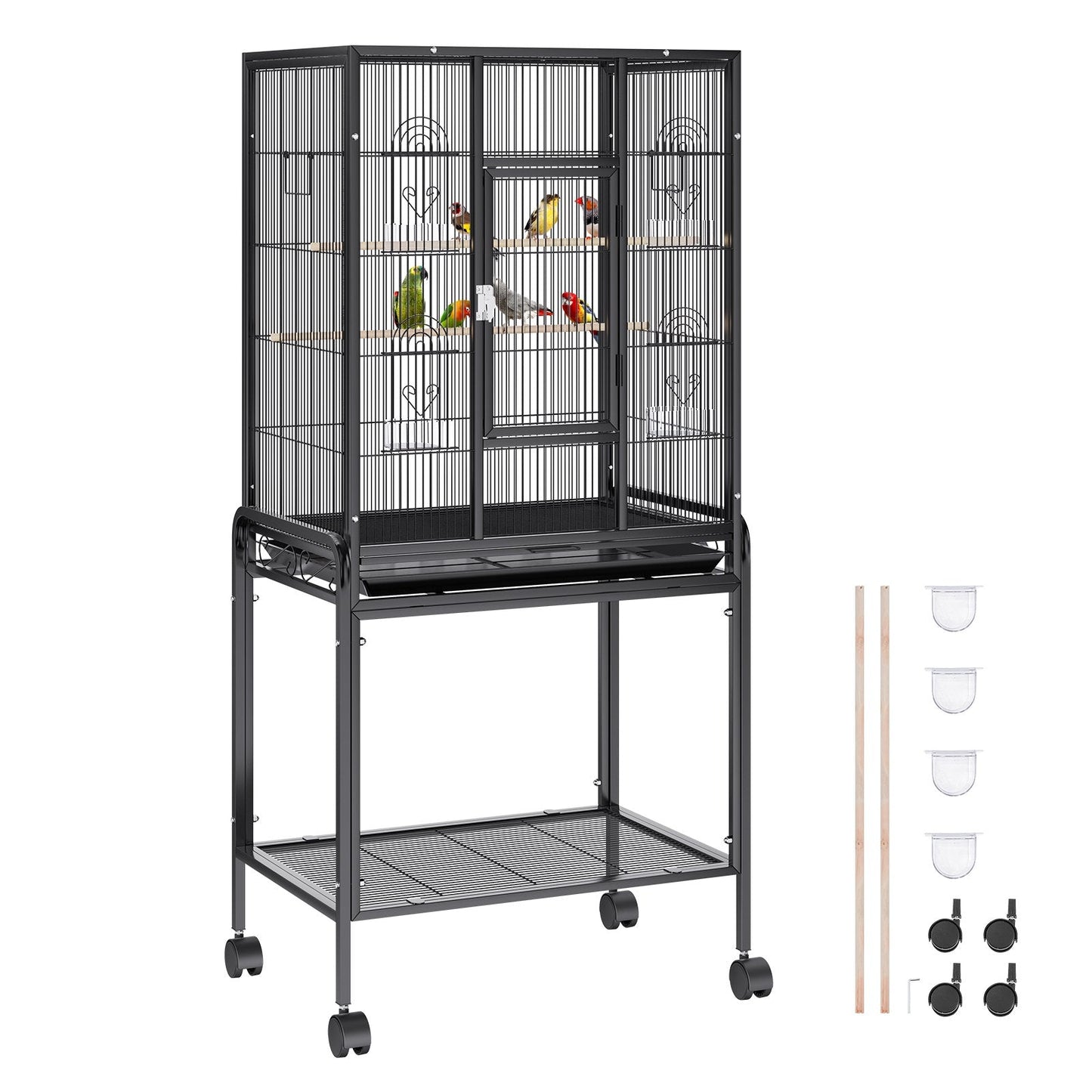 Large Bird Cage with Rolling Stand, Carbon Steel, 1.37m Tall for Parrots