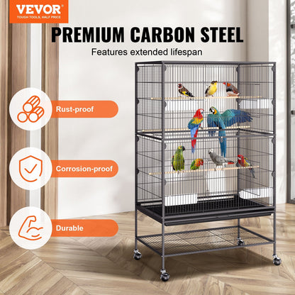 Large Carbon Steel Bird Cage with Stand for Parakeets and Parrots, 1.32m High