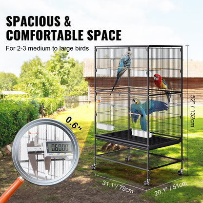 Large Carbon Steel Bird Cage with Stand for Parakeets and Parrots, 1.32m High