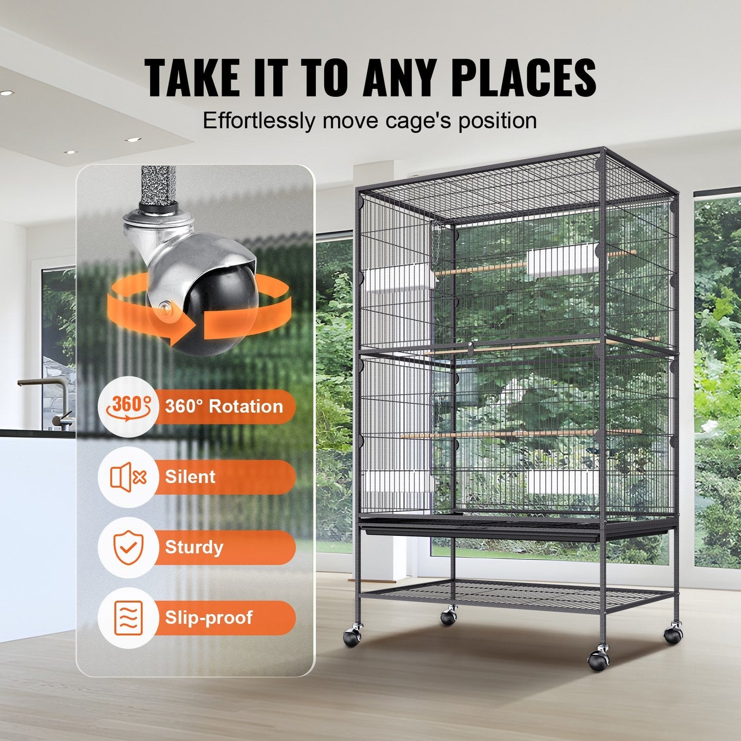 Large Carbon Steel Bird Cage with Stand for Parakeets and Parrots, 1.32m High