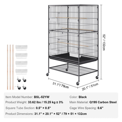 VEVOR 52 inch Standing Large Bird Cage, Carbon Steel Flight Bird Cage for Parakeets,