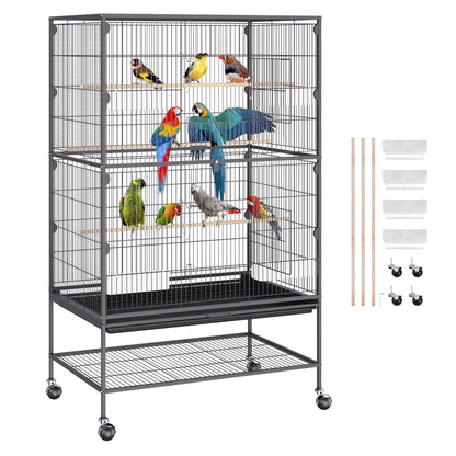 Large Carbon Steel Bird Cage with Stand for Parakeets and Parrots, 1.32m High
