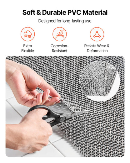 Drainage Mat, 90 x 300 cm, PVC Non Slip Commercial Floor Mat, Wet Area Water Drain Splash Matting Hollow Doormat Roll, for Outdoor Indoor Restaurant Swimming Pool Patio Bathroom Washroom, Gray