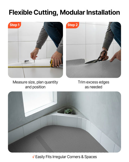 Drainage Mat, 90 x 300 cm, PVC Non Slip Commercial Floor Mat, Wet Area Water Drain Splash Matting Hollow Doormat Roll, for Outdoor Indoor Restaurant Swimming Pool Patio Bathroom Washroom, Gray