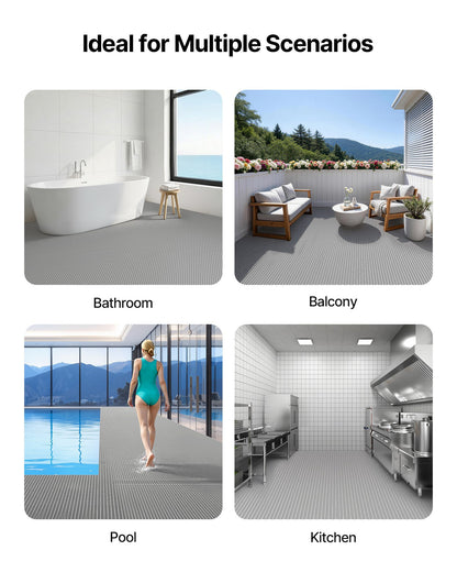 Drainage Mat, 90 x 300 cm, PVC Non Slip Commercial Floor Mat, Wet Area Water Drain Splash Matting Hollow Doormat Roll, for Outdoor Indoor Restaurant Swimming Pool Patio Bathroom Washroom, Gray