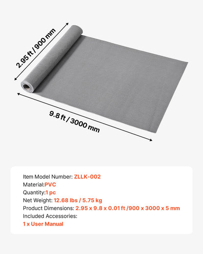 Drainage Mat, 90 x 300 cm, PVC Non Slip Commercial Floor Mat, Wet Area Water Drain Splash Matting Hollow Doormat Roll, for Outdoor Indoor Restaurant Swimming Pool Patio Bathroom Washroom, Gray